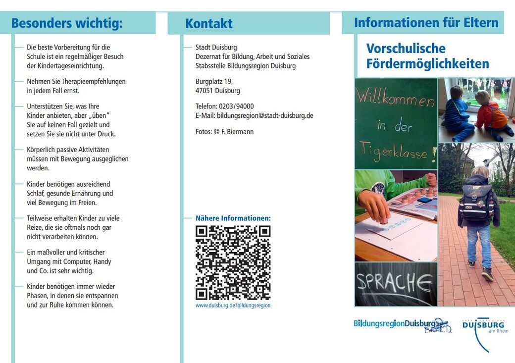 Erste Seite des Flyers mit Bildern und Hinweisen