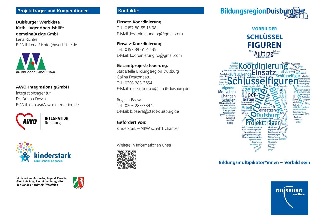 Seite 1 des Flyers mit einer Figur aus Worten