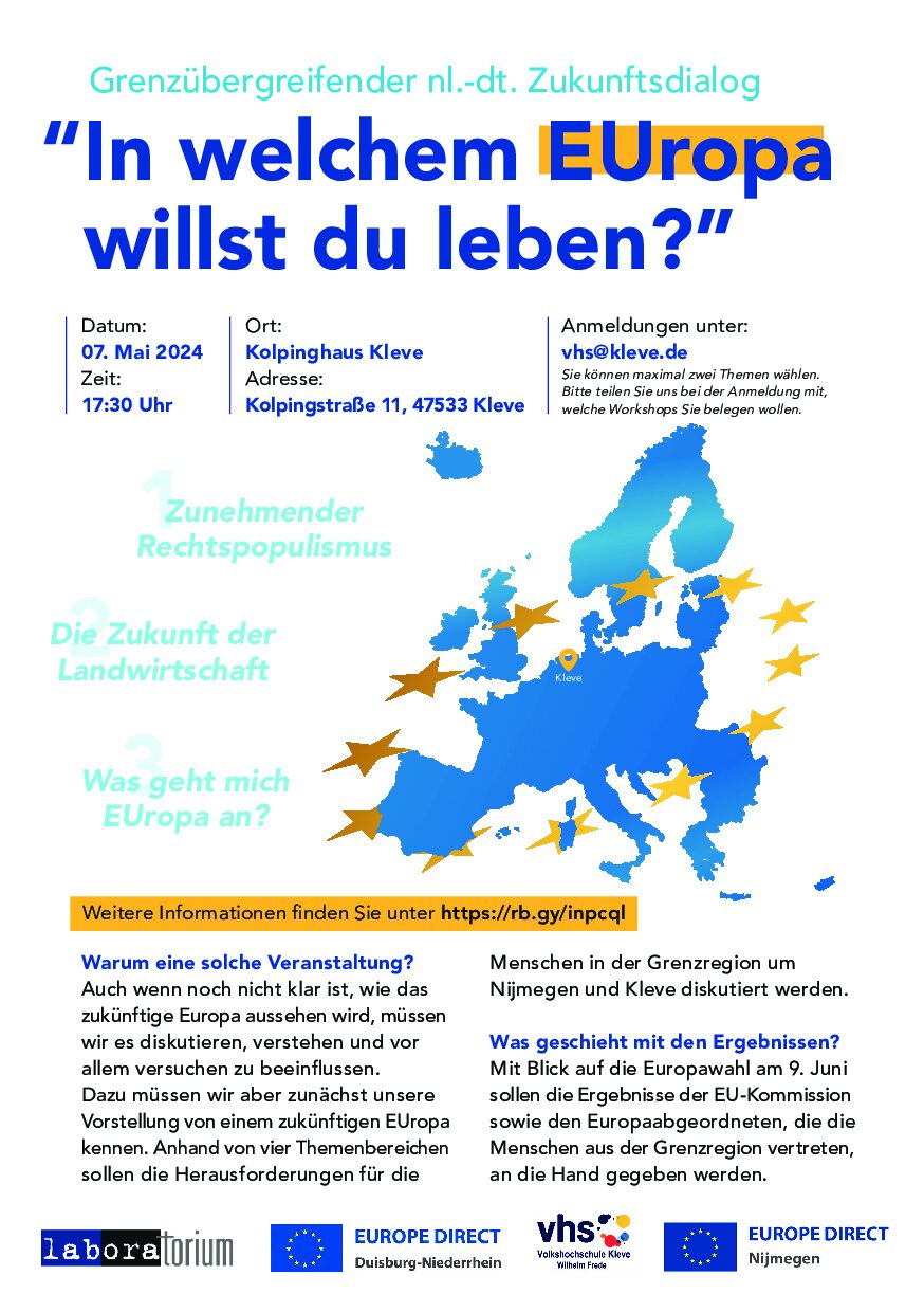 Flyer für den grenzübergreifenden nl.-dt. Zukunftsdialog