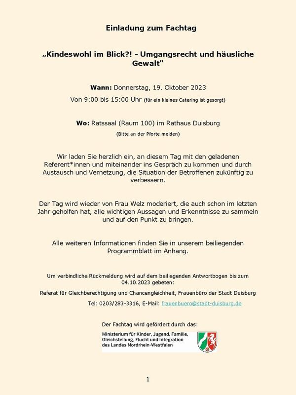 Einladung zum Fachtag "Kindeswohl im Blick?! - Umgangsrecht und häusliche Gewalt"