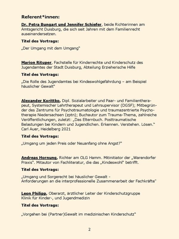 Referent*innen zum Fachtag "Kindeswohl im Blick?! - Umgangsrecht und häusliche Gewalt"