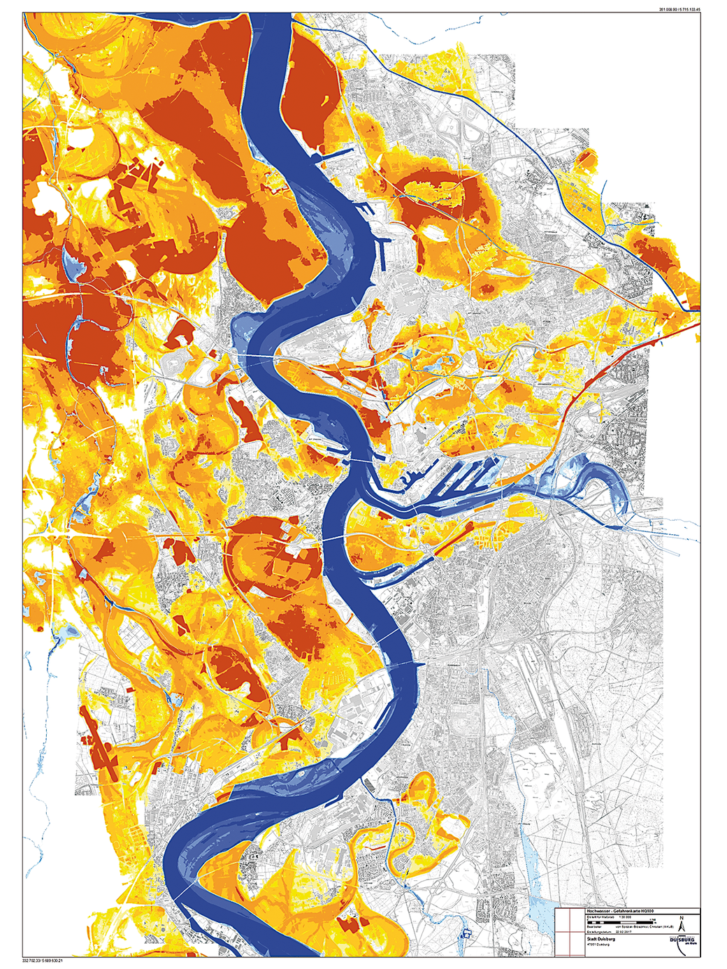 Hochwassergefahrenkarte HQ100 von Duisburg