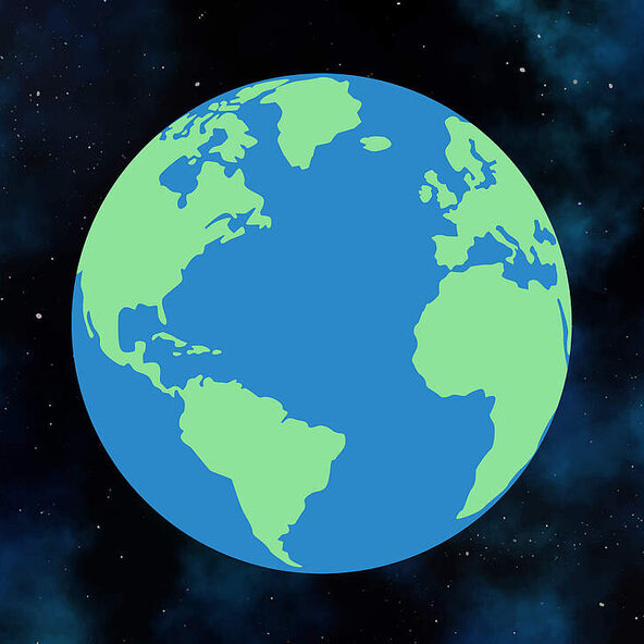 Die Erde mittig, umgeben vom Weltall