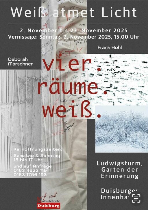 Weiß atmet Licht Ausstellung von Frank Hohl und Deborah Marschner, Vernissage am 02.11. um 15 Uhr