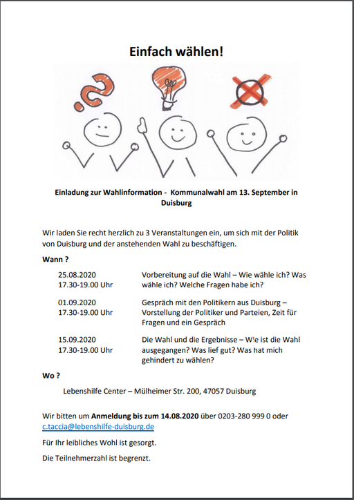 Einladung zur Wahlinformation der Lebenshilfe Duisburg
