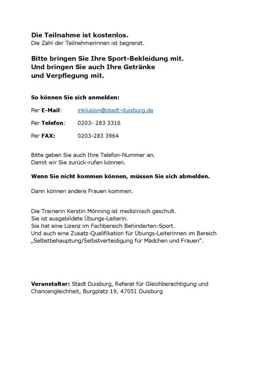 Plakat Selbstbehauptungs-Training für Frauen  mit kognitiver Beeinträchtigung