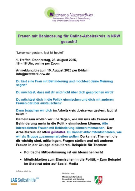 Einladung zum Online-Arbeitskreis „Leise war gestern, laut ist heute“
