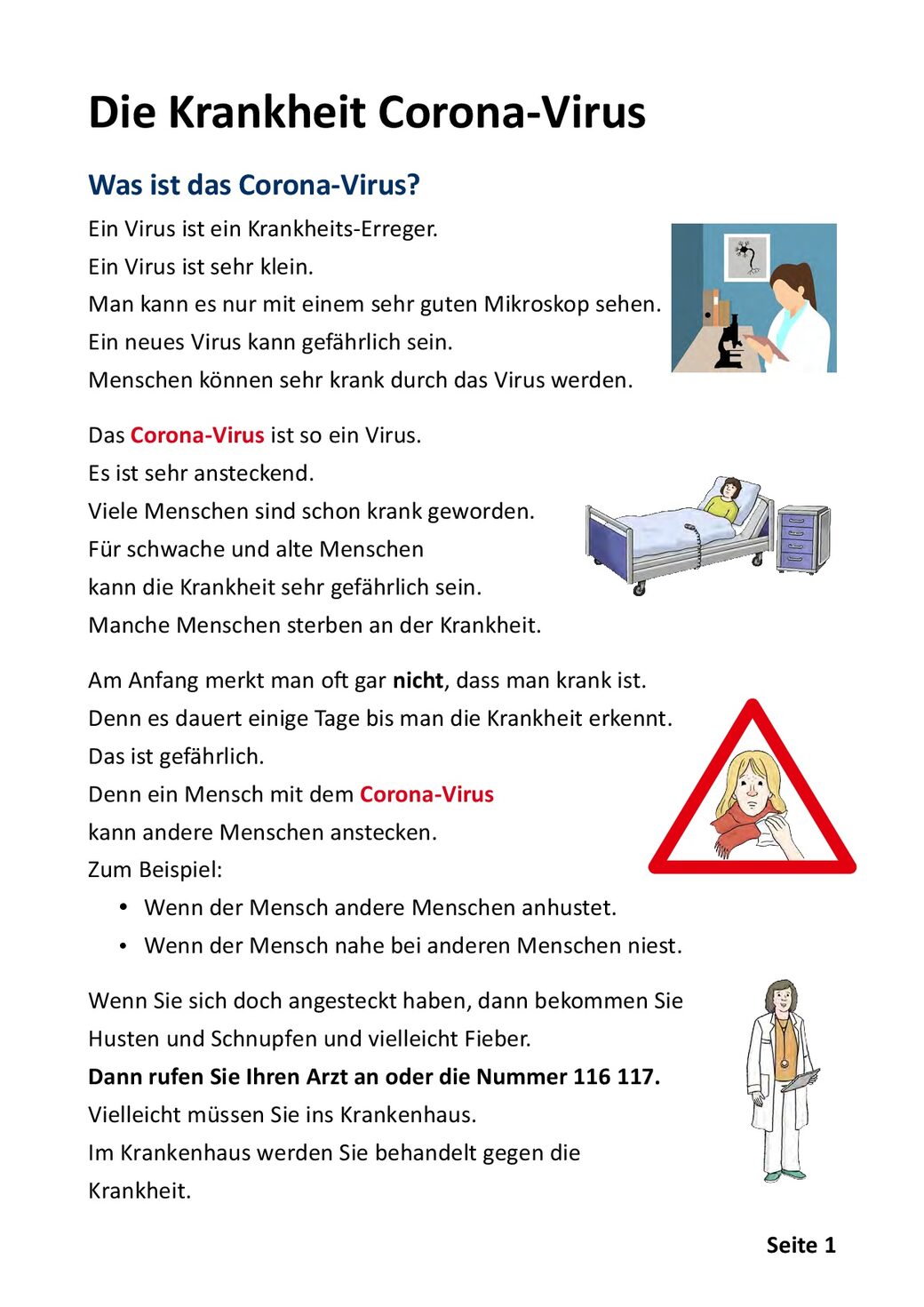 Bebilderte Erklärung des Corona-Virus in Leichter Sprache