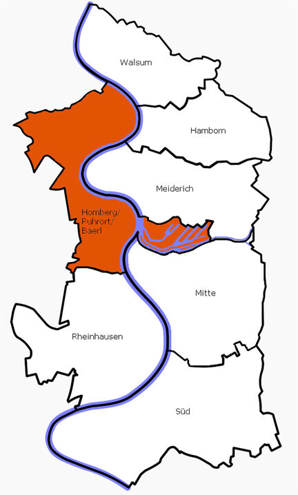 Stadtkarte mit Kenntlichmachung der Lage Homberg/ Ruhrort/ Baerls
