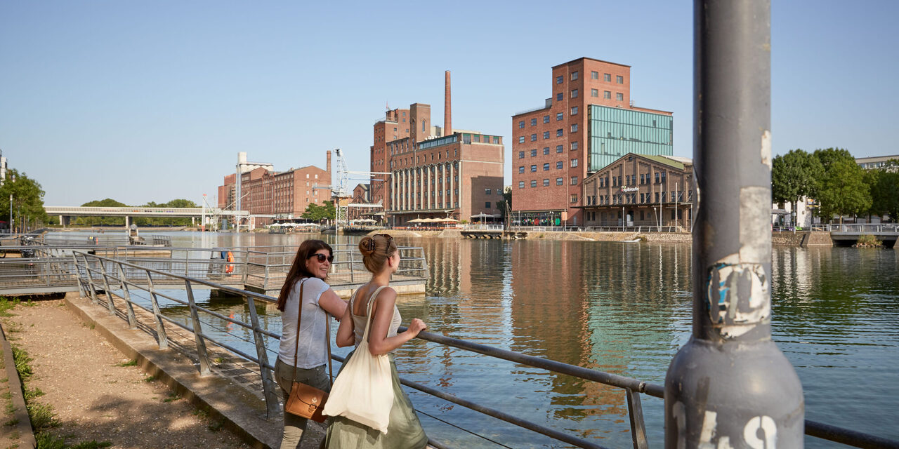 Duisburg's Inner Harbour, view to nostalgic warehouses