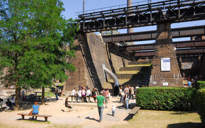 Play area with giant tunnel slide