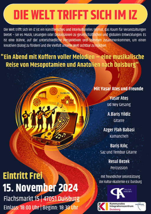 Flyer "Die Welt trifft sich im IZ" , Informationen sind dem nachfolgenden Text zu entnehmen