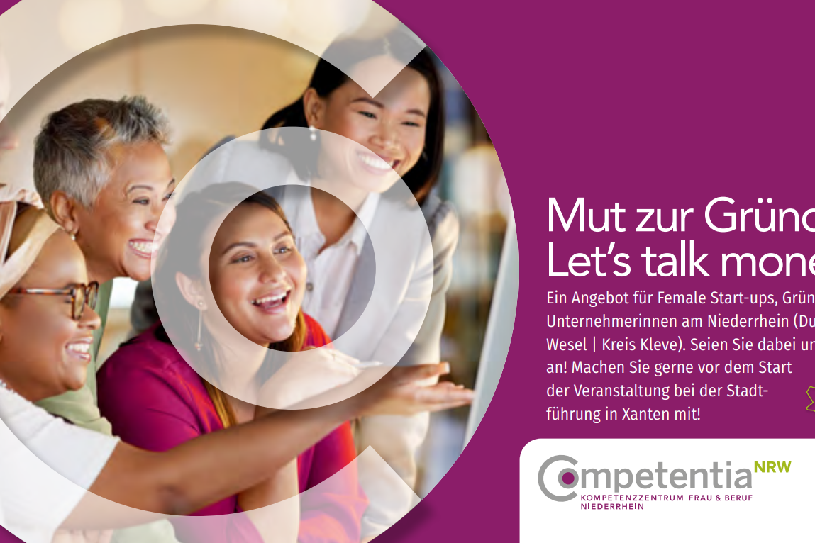 Erste Seite des Flyers zu der Veranstaltung "Mut zur Gründung: Let's talk money!