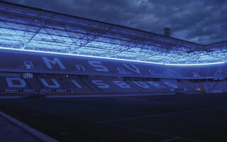 Stadiontribüne mit Schriftzug MSV Duisburg