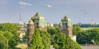 Blick auf die Museumsschiffe in Ruhrort