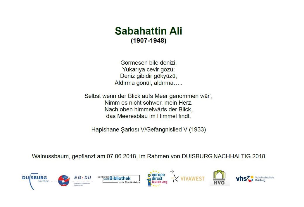 Baumschild: Sabahattin Ali - Baum im Dichterviertel (2018)